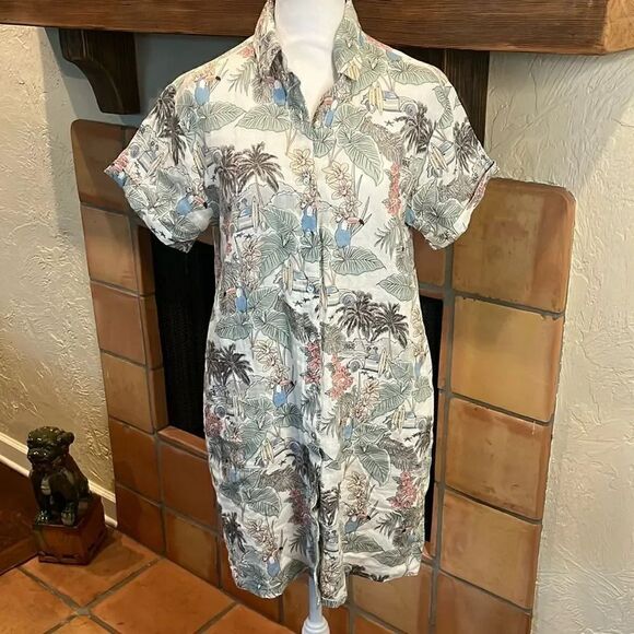 Rachel Zoe Tropical Linen Shirt Dress size S!